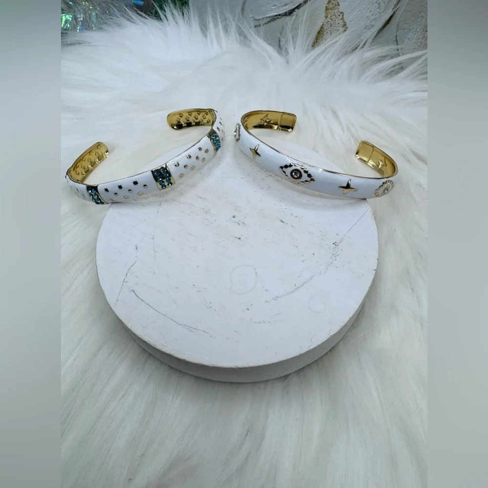 Stainless Steel Gold and White Cuffs Statement Bracelets